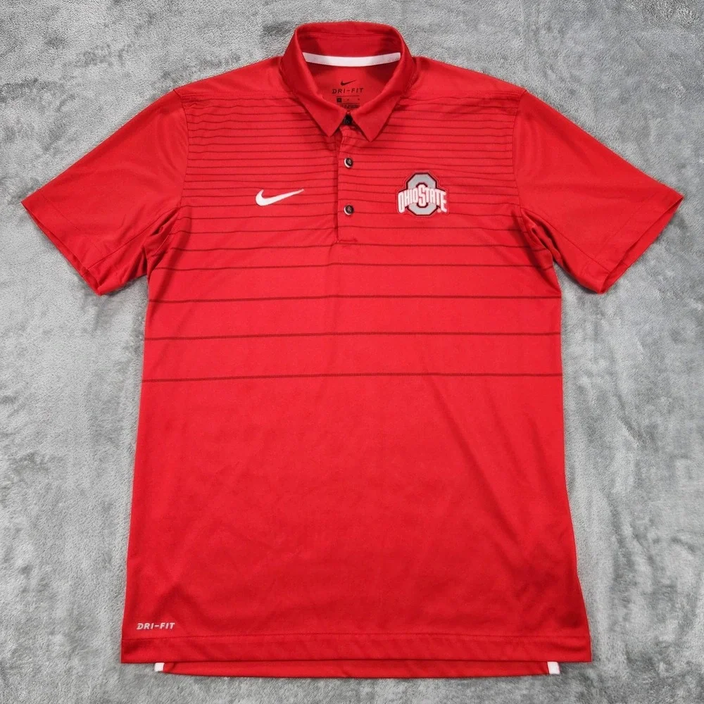 Ohio State Buckeyes Shirt Mens Medium Red NCAA Football Nike Dri‎ Fit Polo